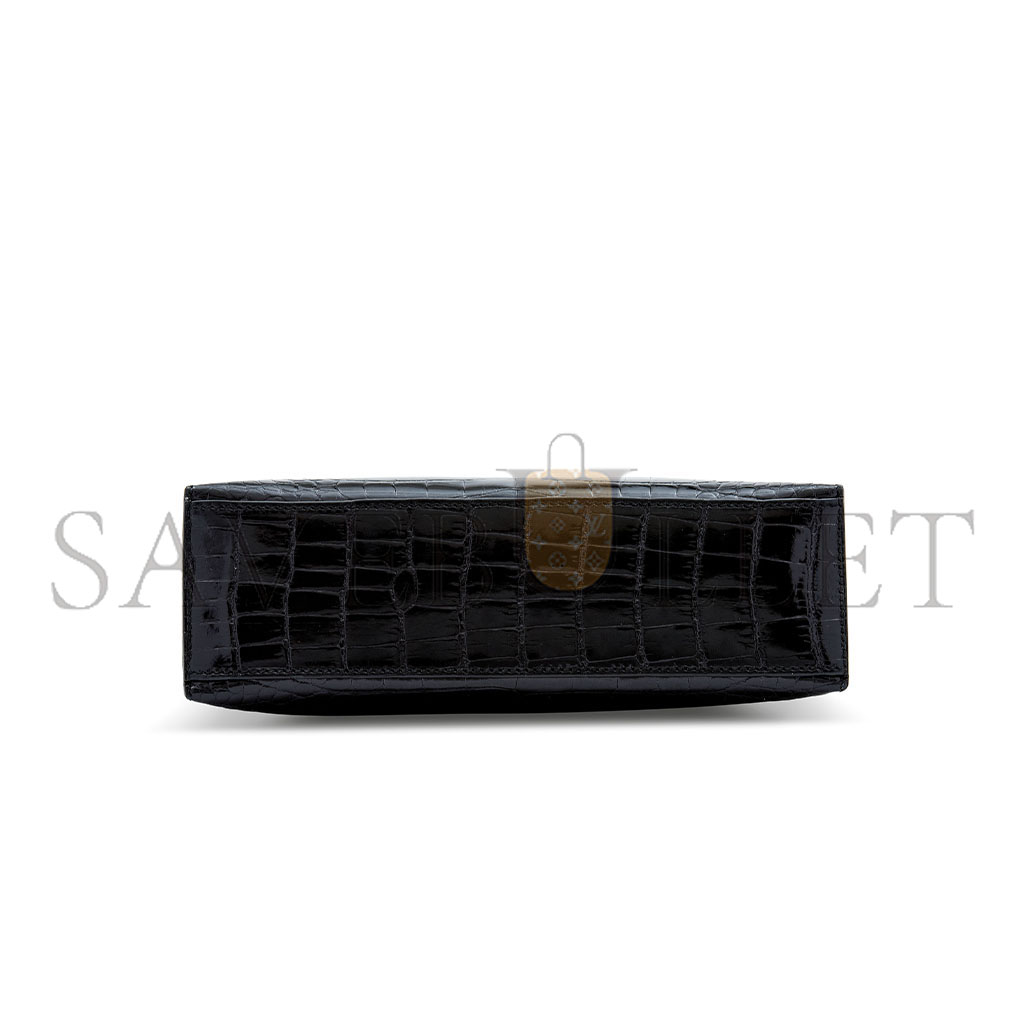 HERMÈS MASTER BLACK ALLIGATOR KELLY POCHETTE WITH PALLADIUM HARDWARE (22*14*7cm) 